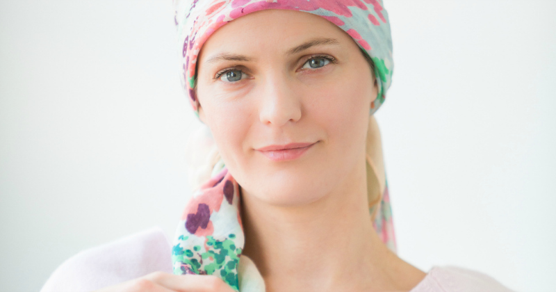 Woman undergoing chemotherapy.