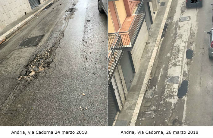 andria via cadorna marzo 2018 prima e dopo interventi asfalto buche